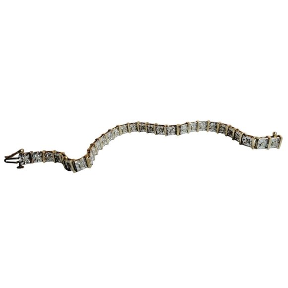 Vintage Sterling Silver & Gold Vermeil Tennis Bracelet With Cubic Zirconia - Picture 1 of 7